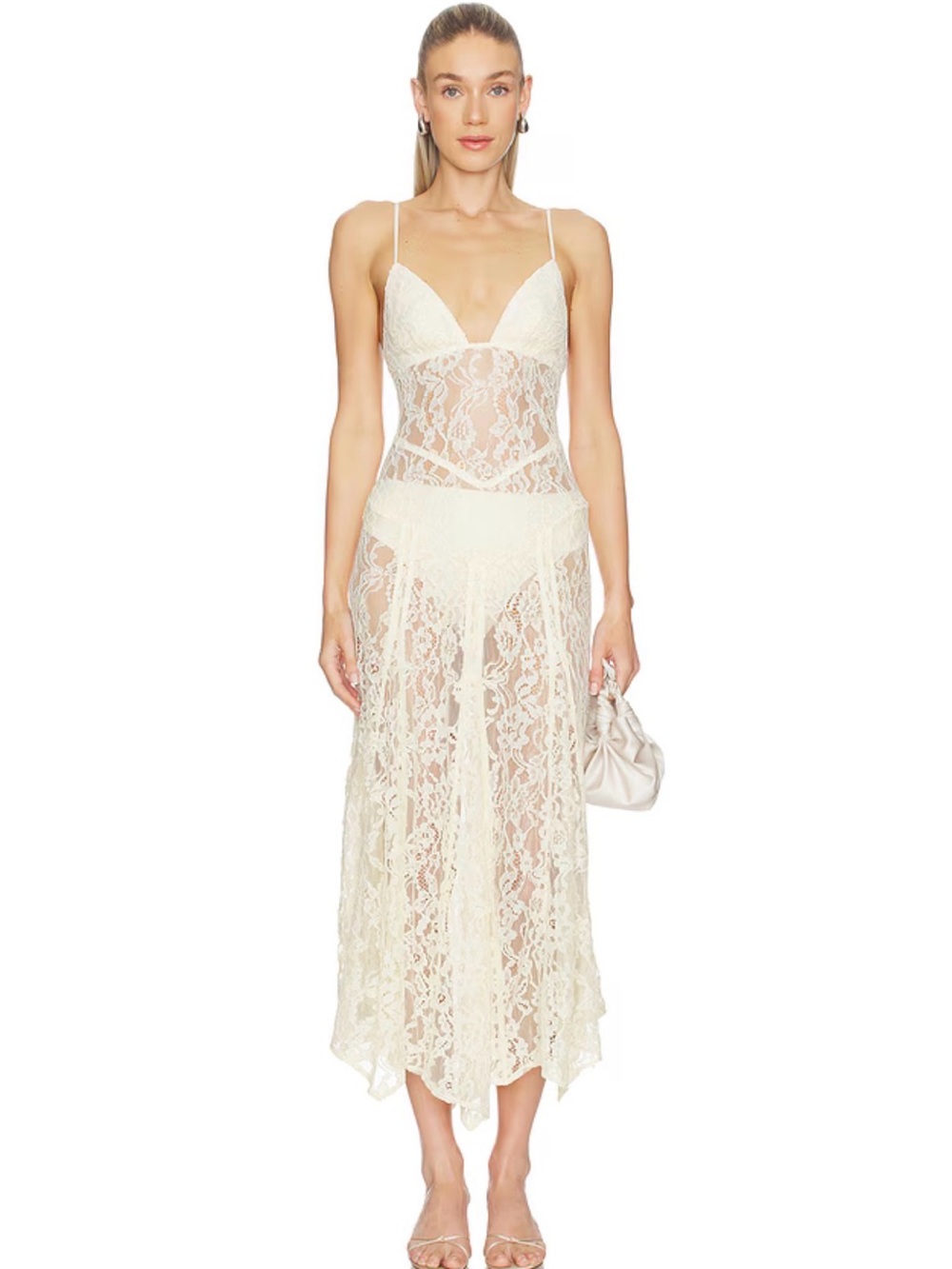 Lace Slip Maxi Dress in Cream (worn once)
